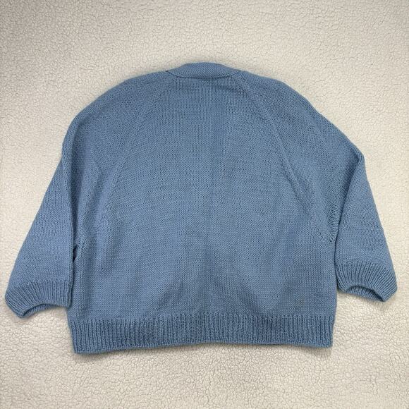 Handmade Knit Blue Chunky Hand Knit Big Wooden Buttons Cardigan Sweater Womens - Picture 5 of 8